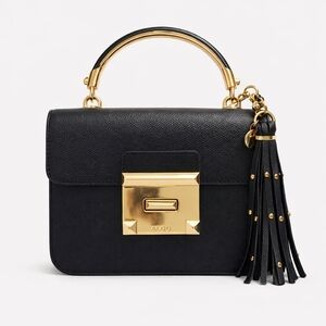 ALDO Black Structured Top Handle Satchel Gold Hardware Tassel Mini Handbag